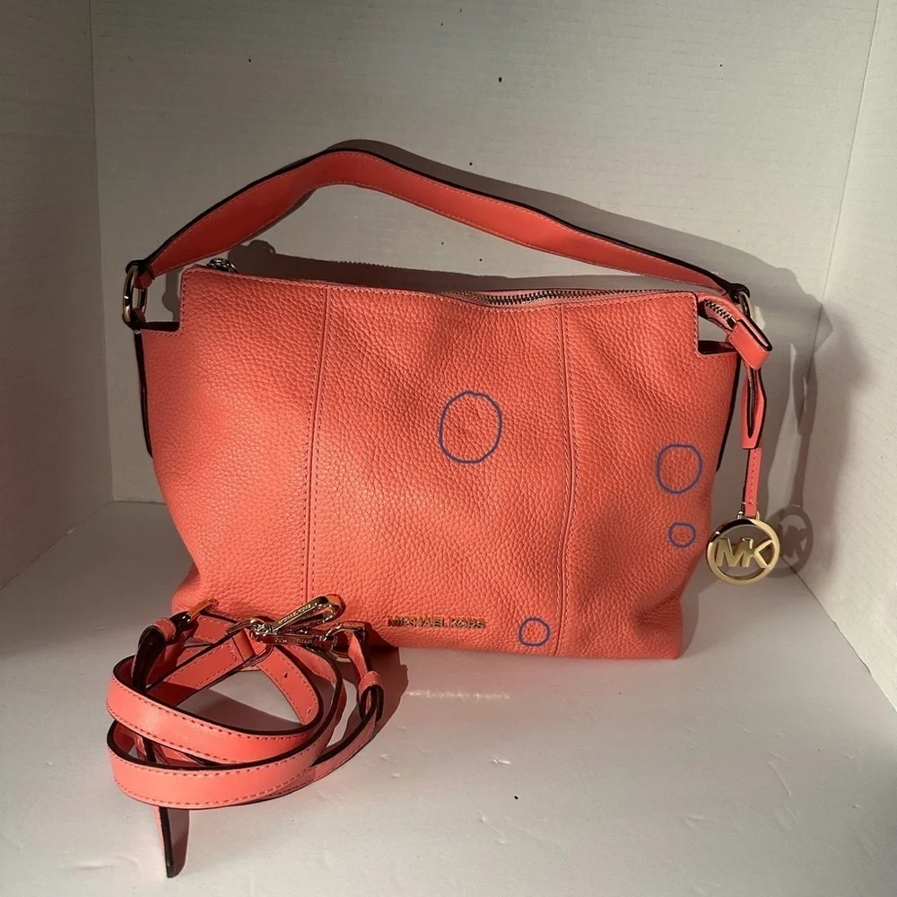 Michael Kors Brooke Medium Pebbled Leather Shoulder Crossbody Bag Grapefruit